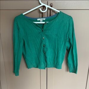 Boden Green Button-Up Crop Cardigan
